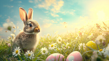 Fototapeta na wymiar Easter landscape bunnies