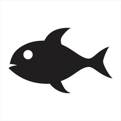 black silhouette of a Fish  with thick outline side view isolated