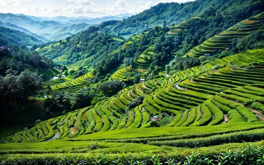 Green Serenity Exploring the Tranquil Beauty of Tea Plantations and Rural Agriculture Landscapes ai generated