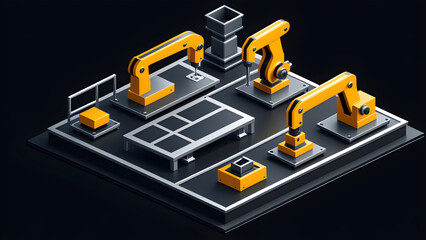 industrial assembly line icon clipart isolated on a black background. with black copy space