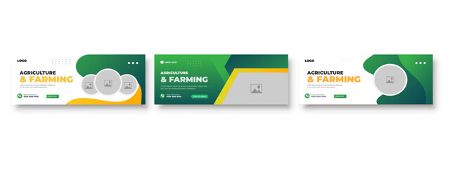 Agriculture farming service cover and  social media post lawn gardening colorful bundle template 