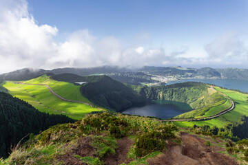 Lake seven cities or "Lagoa das sete cidades" is a volcanic lake in the São Miguel island in the Azores archipelago in Portugal