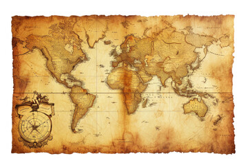 Antique World Map Isolated on Transparent Background