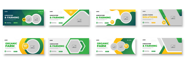 Agriculture farming service cover and  social media post lawn gardening colorful bundle template 