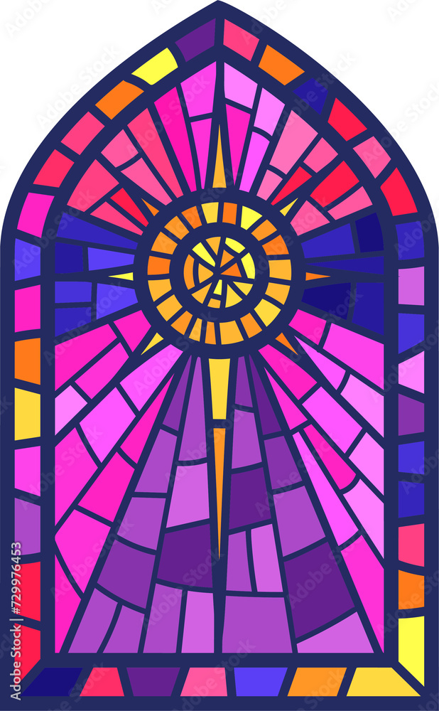 Wall mural church glass window. stained mosaic catholic frame with religious symbol star. color illustration