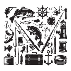 FISHING ELEMENTS ICON VECTOR ILLUSTRATION