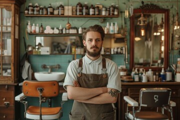 Barber works in a barber shop