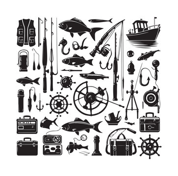 FISHING ELEMENTS ICON VECTOR ILLUSTRATION