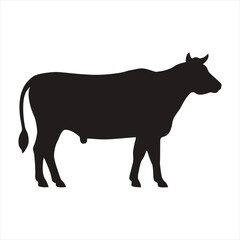black silhouette of a  Cattle with thick outline side view isolated
