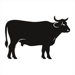 black silhouette of a  Cattle with thick outline side view isolated