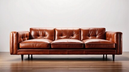 Modern brown leather Sofa on white background. Furniture Collection