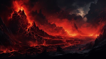 Volcanic Eruption Spewing Molten Lava into the Night Sky