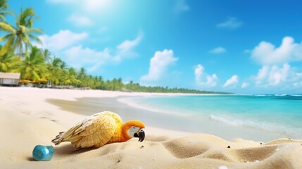 Art summer holiday on tropical sea sandy beach; - obrazy, fototapety, plakaty