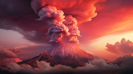 Volcanic Plume Dance Against Sunset