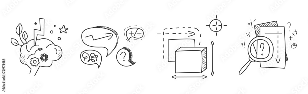 Aufkleber idea and creative solution line sign and symbol vector set