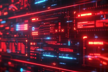 Fototapeta premium Experience the Future: Neon Blue and Red/Orange Light Theme Technology Background Wallpaper with Innovative and Futuristic Elements