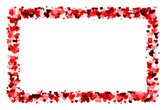 Red heart horizontal rectangle frame with space for text. Background for Valentine's Day or Weddings and Mother's Day