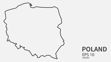Vector line map of Poland. Vector design isolated on white background.	
