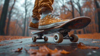 Skateboarder in city skate park