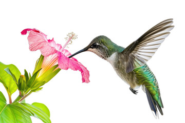 Hummingbird Sipping Nectar from Flower Isolated on Transparent Background