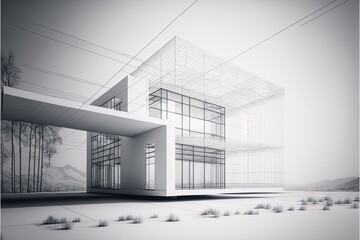 Building in the middle of a field.