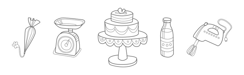 Baking Kitchen Object and Item Doodle Line Vector Set