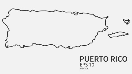 Vector line map of Puerto Rico. Vector design isolated on white background.	
