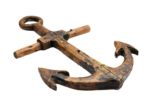 Old Wooden Ship Anchor Isolated on Transparent Background