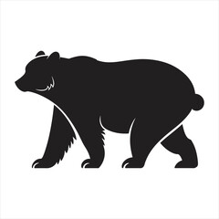 black silhouette of a Eurasian brown bear  with thick outline side view isolated