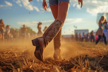 Female legs in cowboy boots - Powered by Adobe
