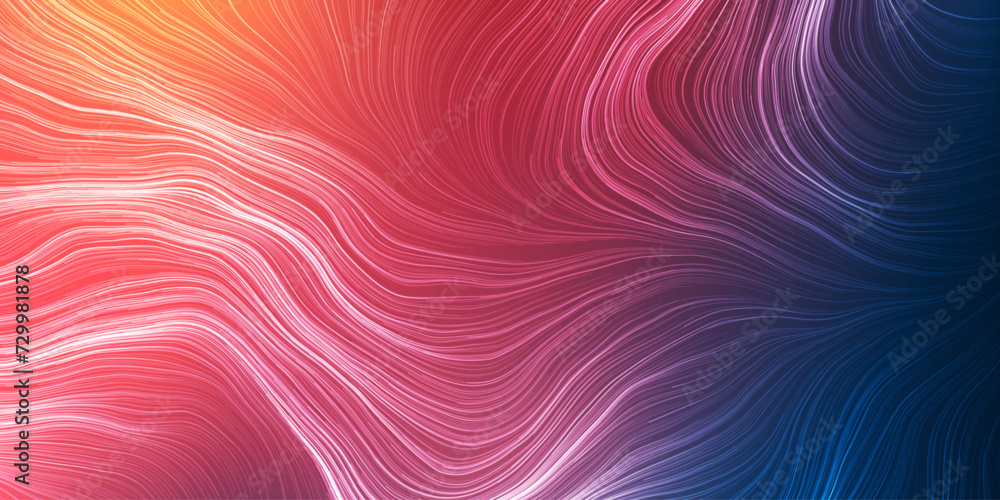Poster white moving, flowing stream of particles in curving, wavy lines - digitally generated futuristic ab