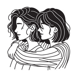 Hug each other men and women. Hand drawn illustration