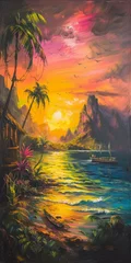 Foto op Canvas South Seas Scene as a Vintage Tiki Canvas Painting Background created with Generative AI Technology © Sentoriak