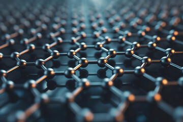 Fototapeta premium Hexagonal grid pattern of molecular structure of Graphene. Neural network generated image. Not based on any actual scene or pattern.