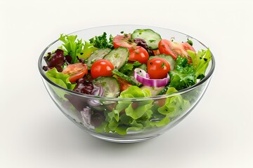 Vibrant fresh salad in a clear bowl, healthy eating concept, ideal for food blogs. freshness captured on white background. AI
