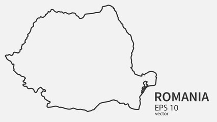 Vector line map of Romania. Vector design isolated on white background.	
