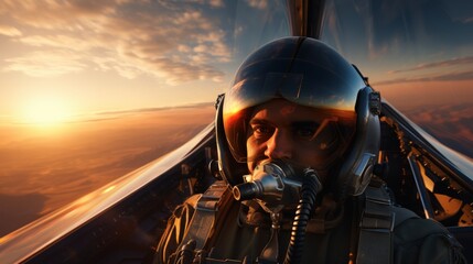 Portrait of a pilot in a fighter plane. Neural network AI generated art - obrazy, fototapety, plakaty