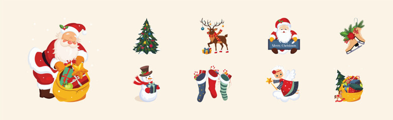 Christmas and Winter Holiday Bright Object and Symbol Vector Set