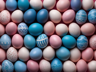 Background of blue and pink Easter eggs.