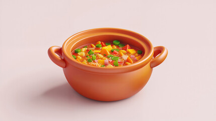 Vibrant Vegetable Medley in a Terracotta Pot on a Soft Pink Background