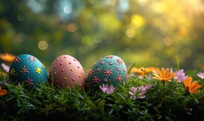 Obraz na płótnie Canvas Easter greeting card with blurred background.