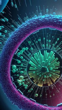 adherent eukaryotic cells seen through a microscope during cell division, in the style of 3D, vertical video