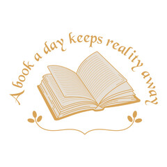 Open book with funny book lover quote. Introvert quotes. Studying, literature, teacher. Library or bookshop wall art, poster. Hand drawn isolated vector art illustration