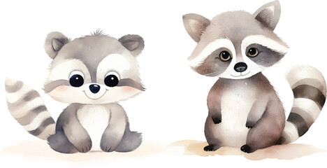 cute raccoon watercolor vector illustration © Finkha