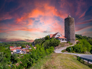 View of the castle in Camburg Thuringia at sunset