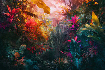 Fototapeta na wymiar Tropical forest, mixed artists, Generative AI