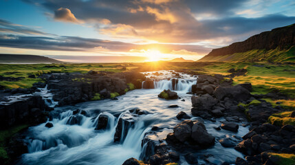 Romantic summer view of small waterfall