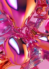 Multi color vibrant bubble flow, pink background base