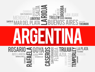 Fototapeta premium List of cities and towns in Argentina, word cloud collage, business and travel concept background