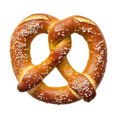 close-up of a golden brown, salted pretzel isolated on transparent or white background, png